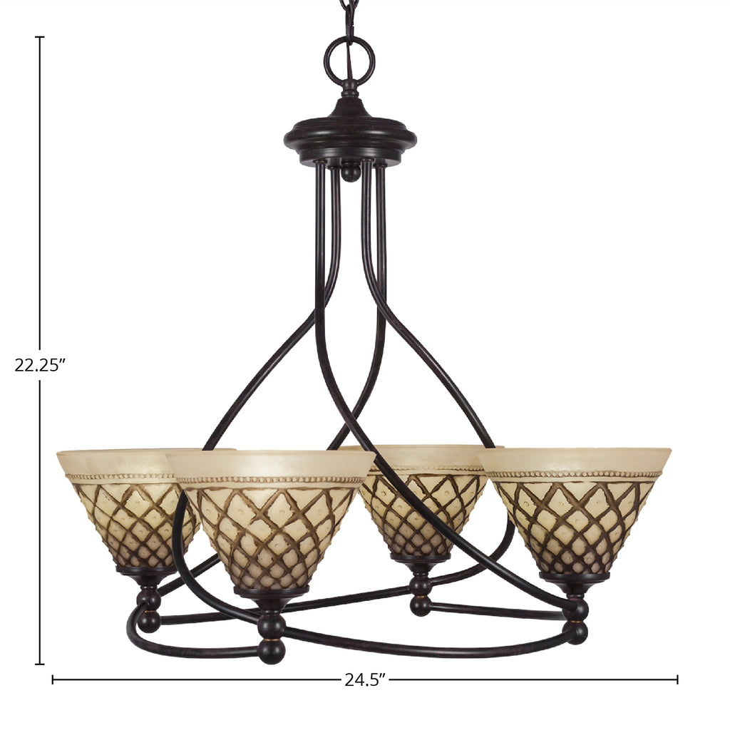Capri Four Light Chandelier in Dark Granite with 7" Chocolate Icing Shade