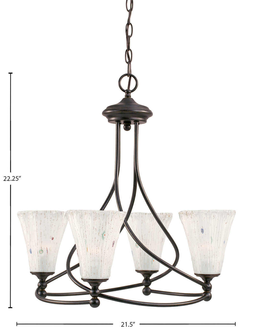 Capri Four Light Chandelier in Dark Granite with 5.5" Fluted Frosted Crystal Shade