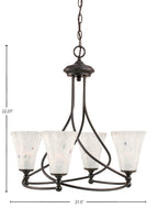 Capri Four Light Chandelier in Dark Granite with 5.5" Fluted Frosted Crystal Shade