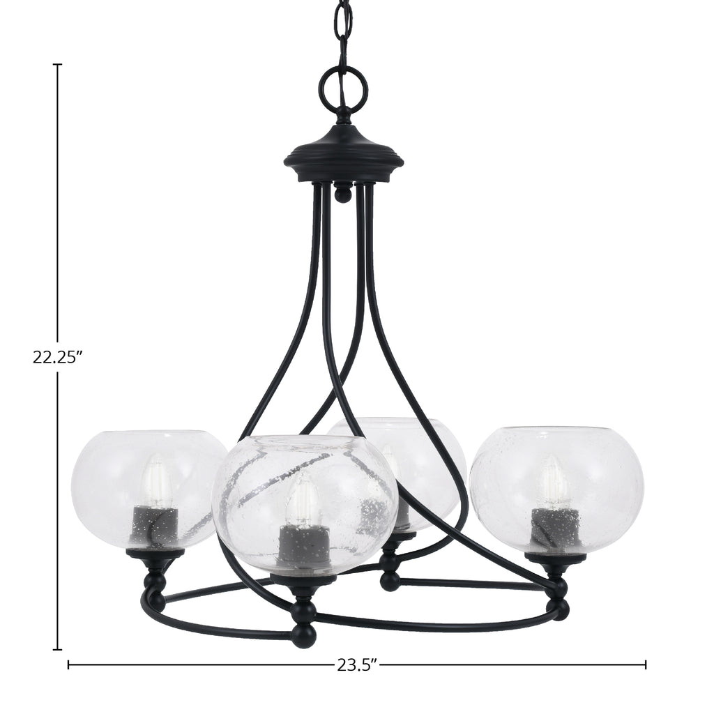 Capri Four Light Chandelier in Matte Black with 7" Clear Bubble Shade