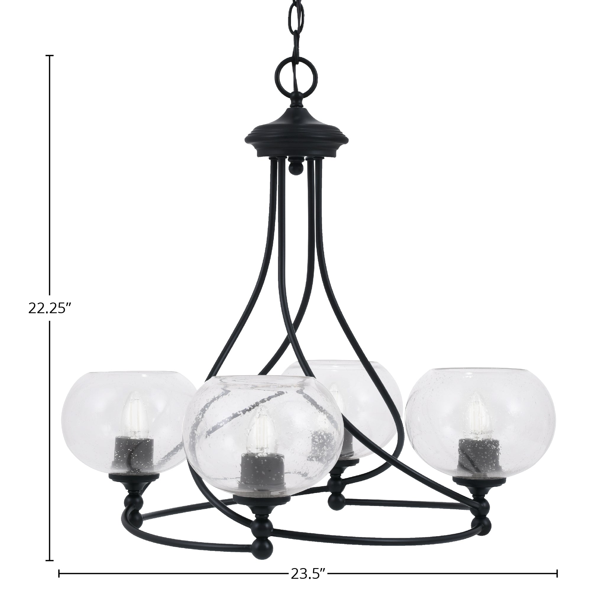 Capri Four Light Chandelier in Matte Black with 7" Clear Bubble Shade