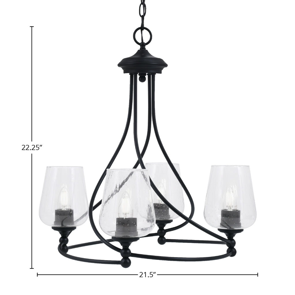 Capri Four Light Chandelier in Matte Black with 5" Clear Bubble Shade