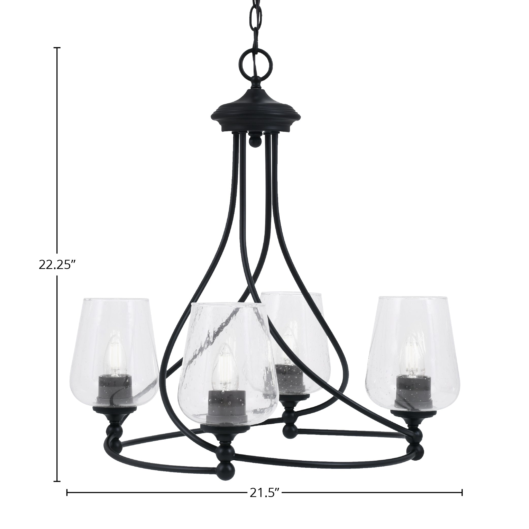 Capri Four Light Chandelier in Matte Black with 5" Clear Bubble Shade