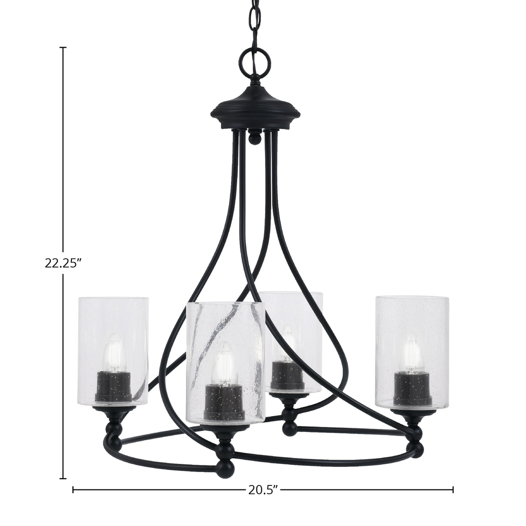 Capri Four Light Chandelier in Matte Black with 4" Clear Bubble Shade