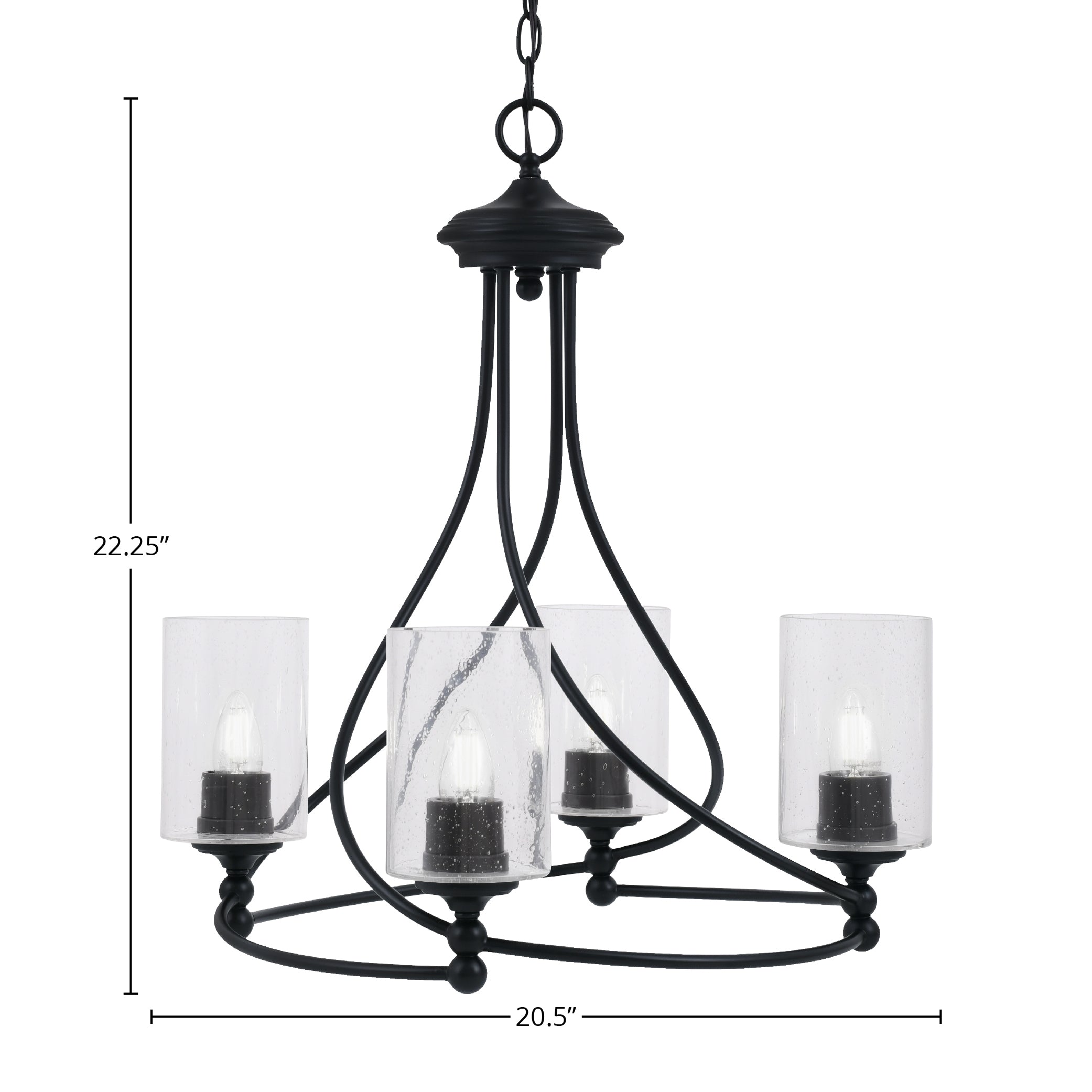 Capri Four Light Chandelier in Matte Black with 4" Clear Bubble Shade