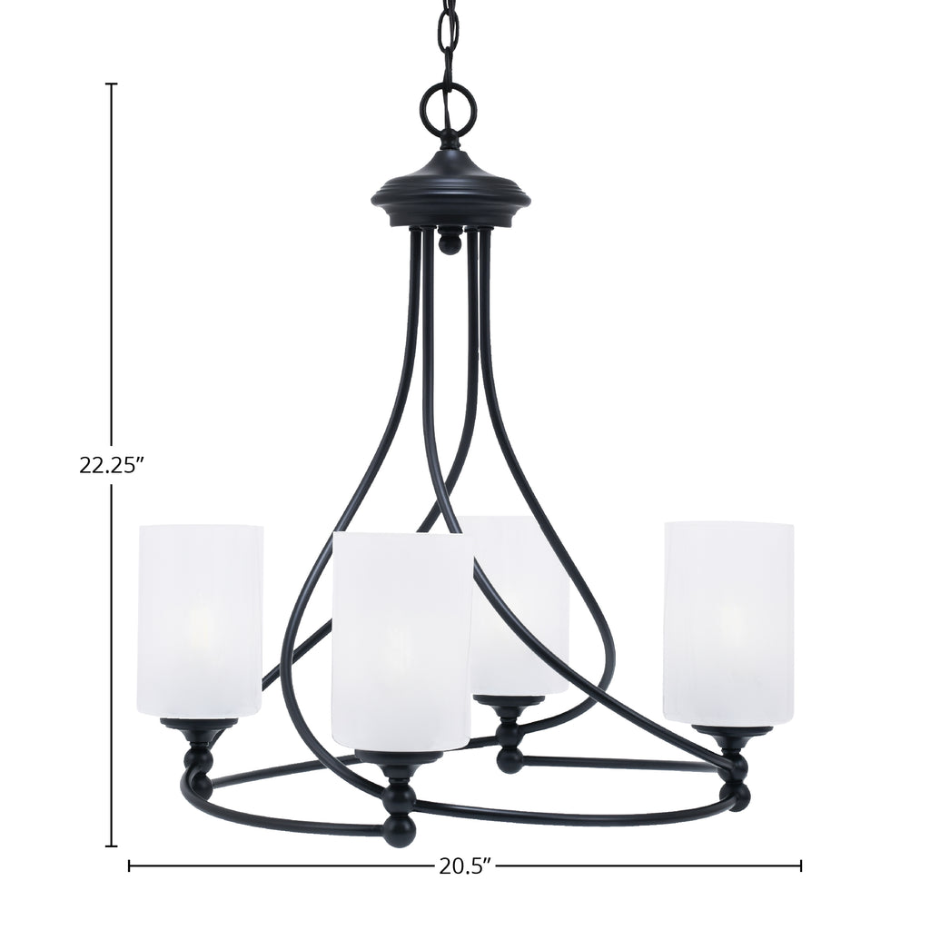 Capri Four Light Chandelier in Matte Black with 4" White Marble Shade