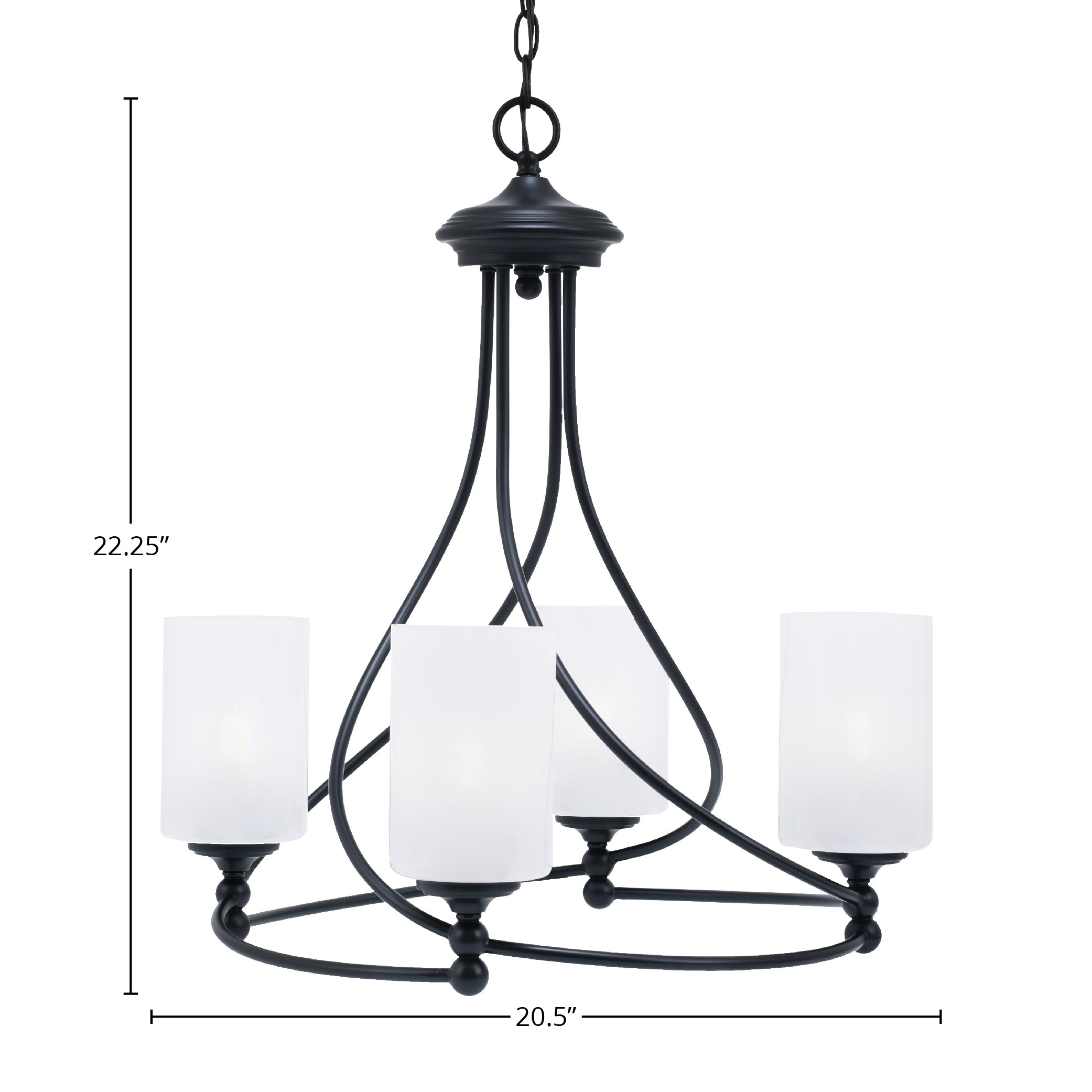 Capri Four Light Chandelier in Matte Black with 4" White Marble Shade