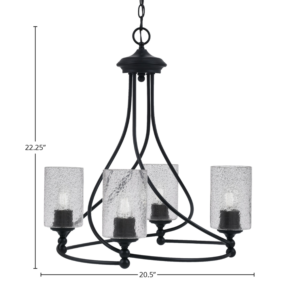 Capri Four Light Chandelier in Matte Black with 4" Smoke Bubble Shade