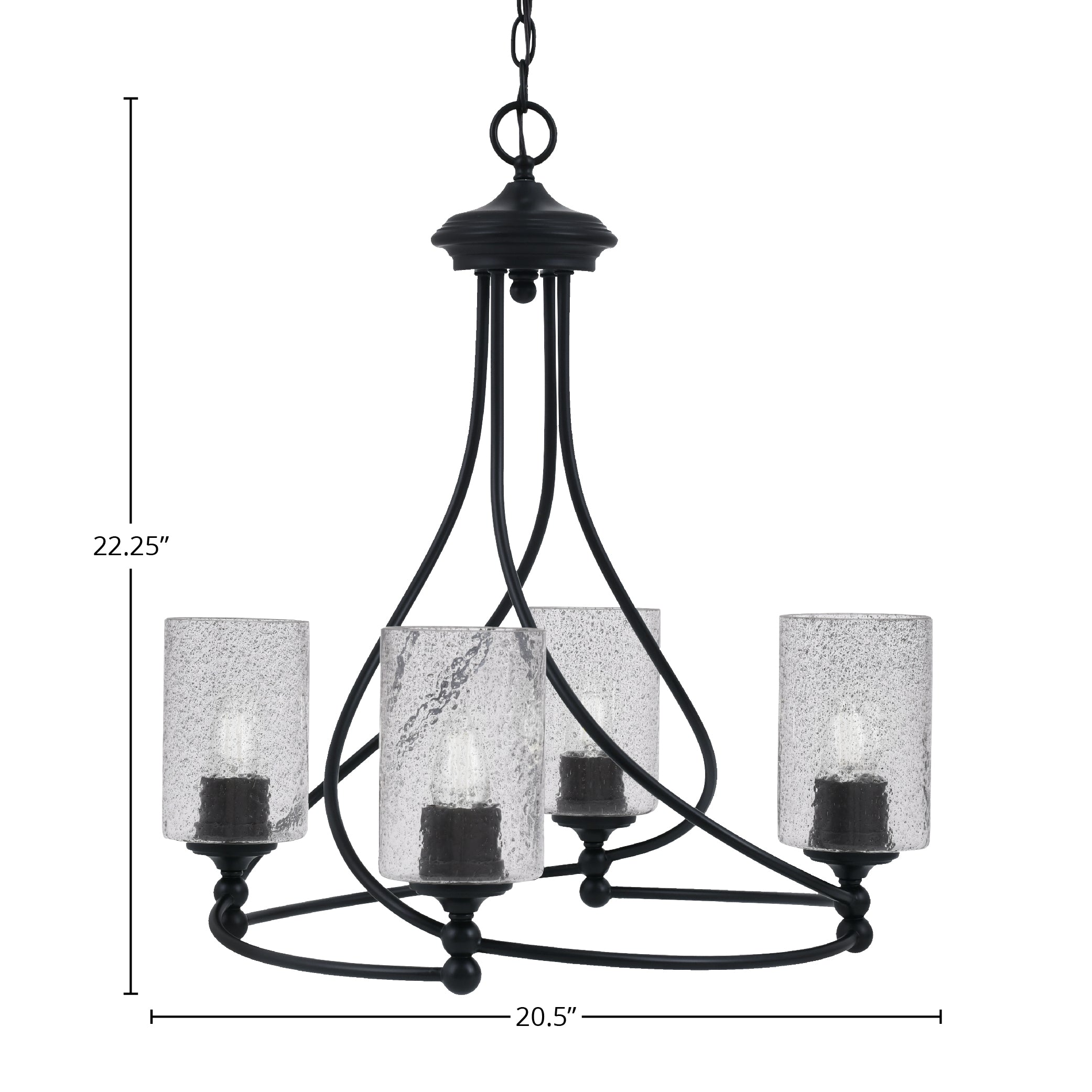 Capri Four Light Chandelier in Matte Black with 4" Smoke Bubble Shade