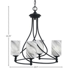 Capri Four Light Chandelier in Matte Black with 4" Onyx Swirl Shade