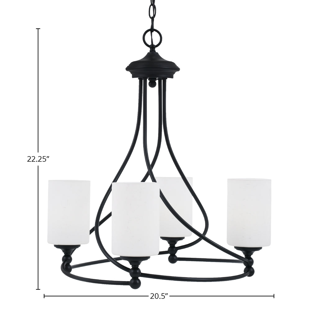 Capri Four Light Chandelier in Matte Black with 4" White Muslin Shade