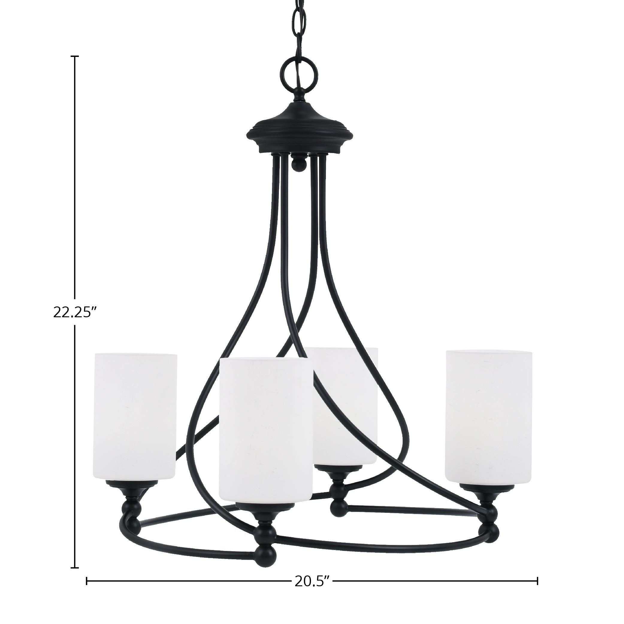 Capri Four Light Chandelier in Matte Black with 4" White Muslin Shade
