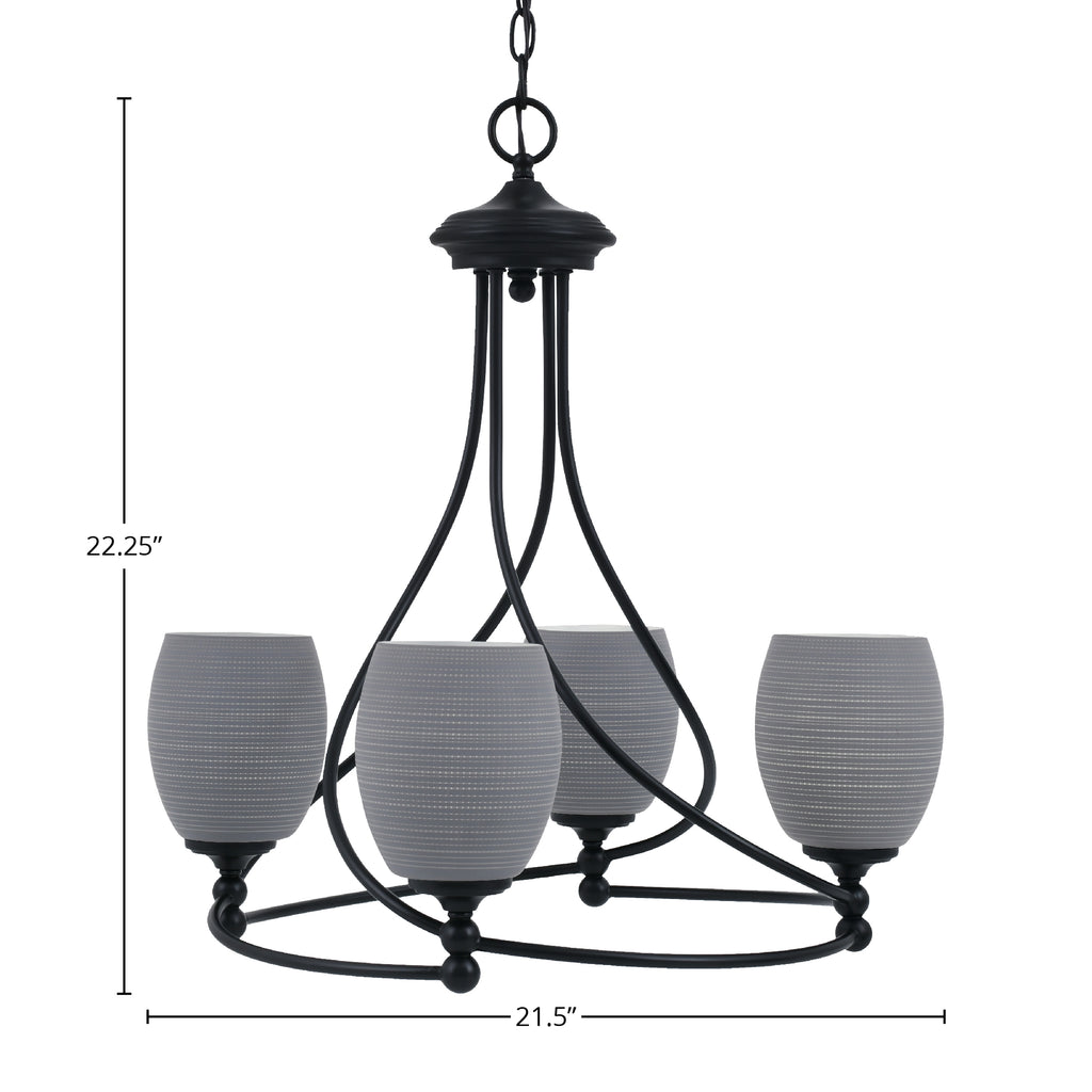 Capri Four Light Chandelier in Matte Black with 5" Gray Matrix Shade