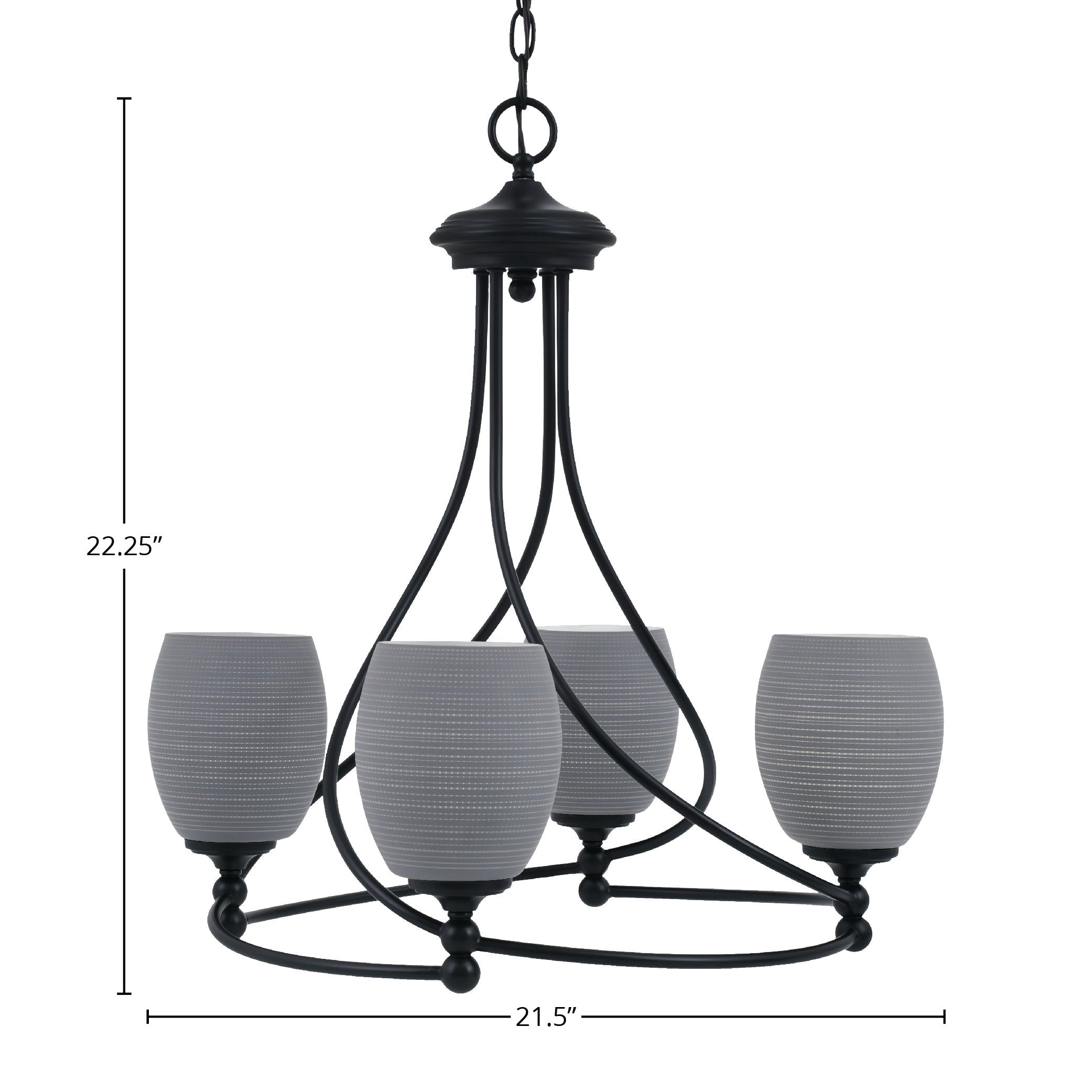 Capri Four Light Chandelier in Matte Black with 5" Gray Matrix Shade