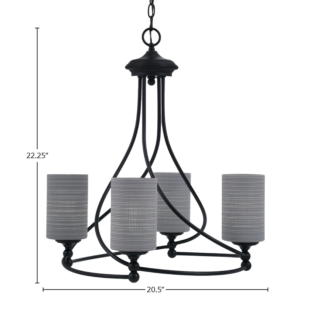 Capri Four Light Chandelier in Matte Black with 4" Gray Matrix Shade