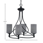 Capri Four Light Chandelier in Matte Black with 4" Gray Matrix Shade