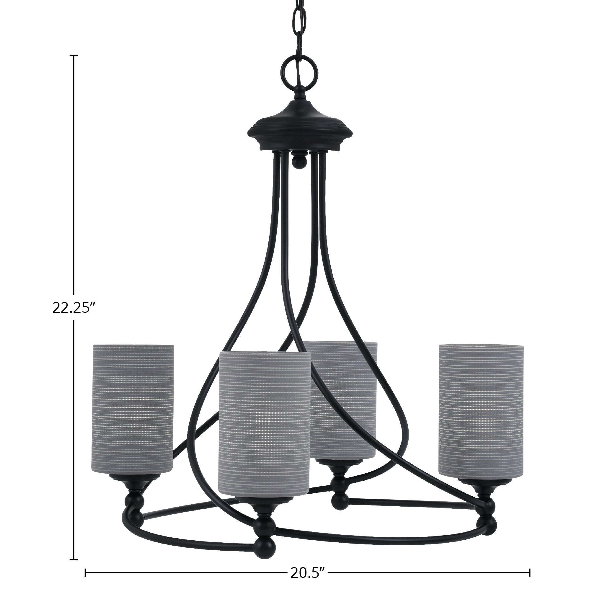 Capri Four Light Chandelier in Matte Black with 4" Gray Matrix Shade