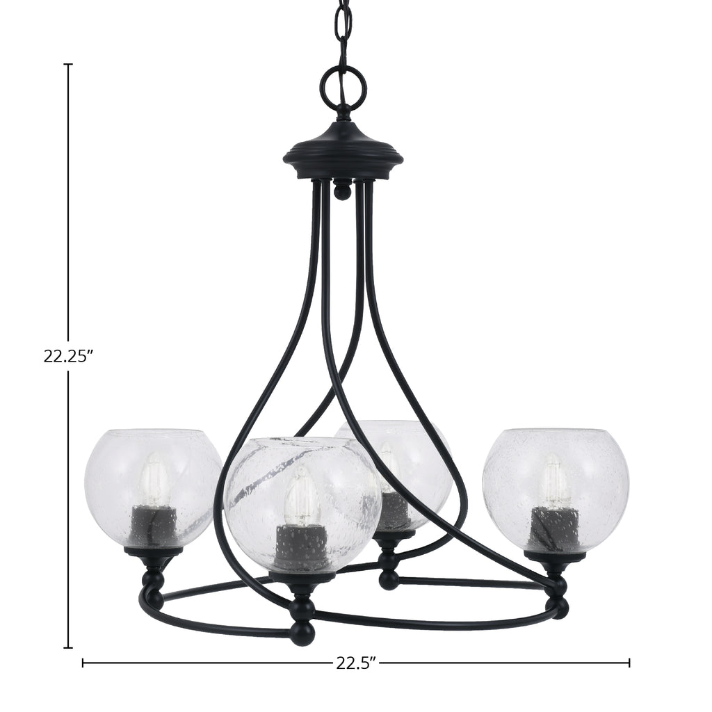 Capri Four Light Chandelier in Matte Black with 5.75" Clear Bubble Shade