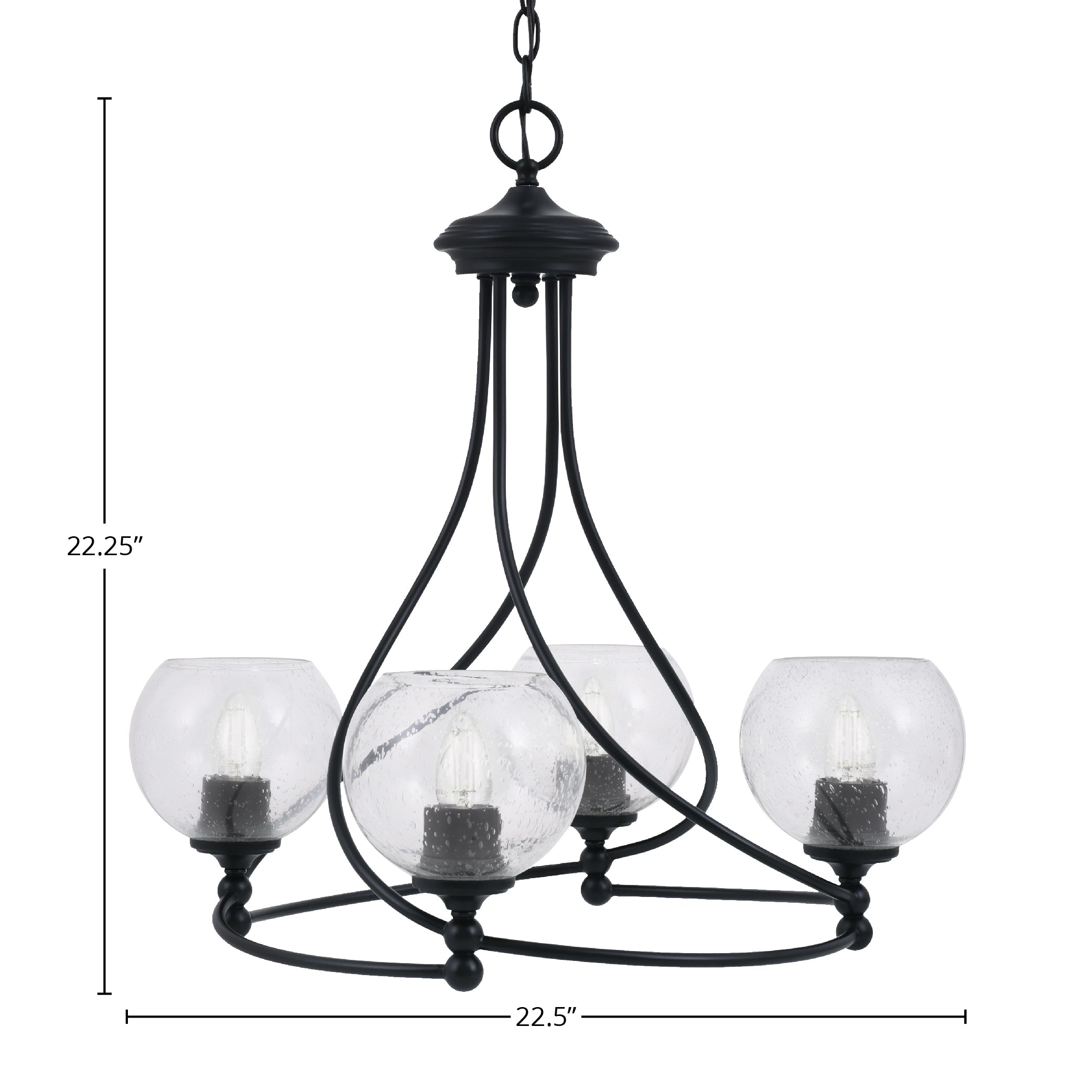 Capri Four Light Chandelier in Matte Black with 5.75" Clear Bubble Shade