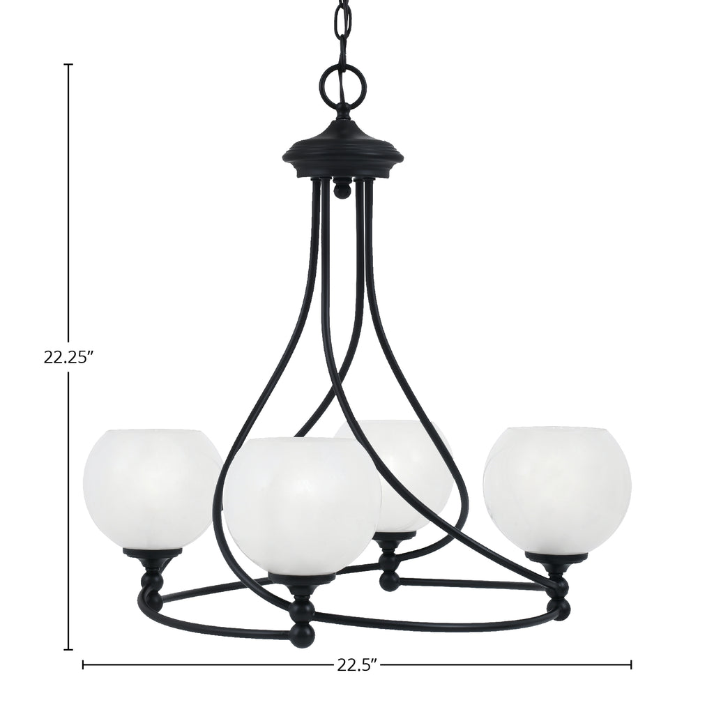 Capri Four Light Chandelier in Matte Black with 5.75" White Marble Shade