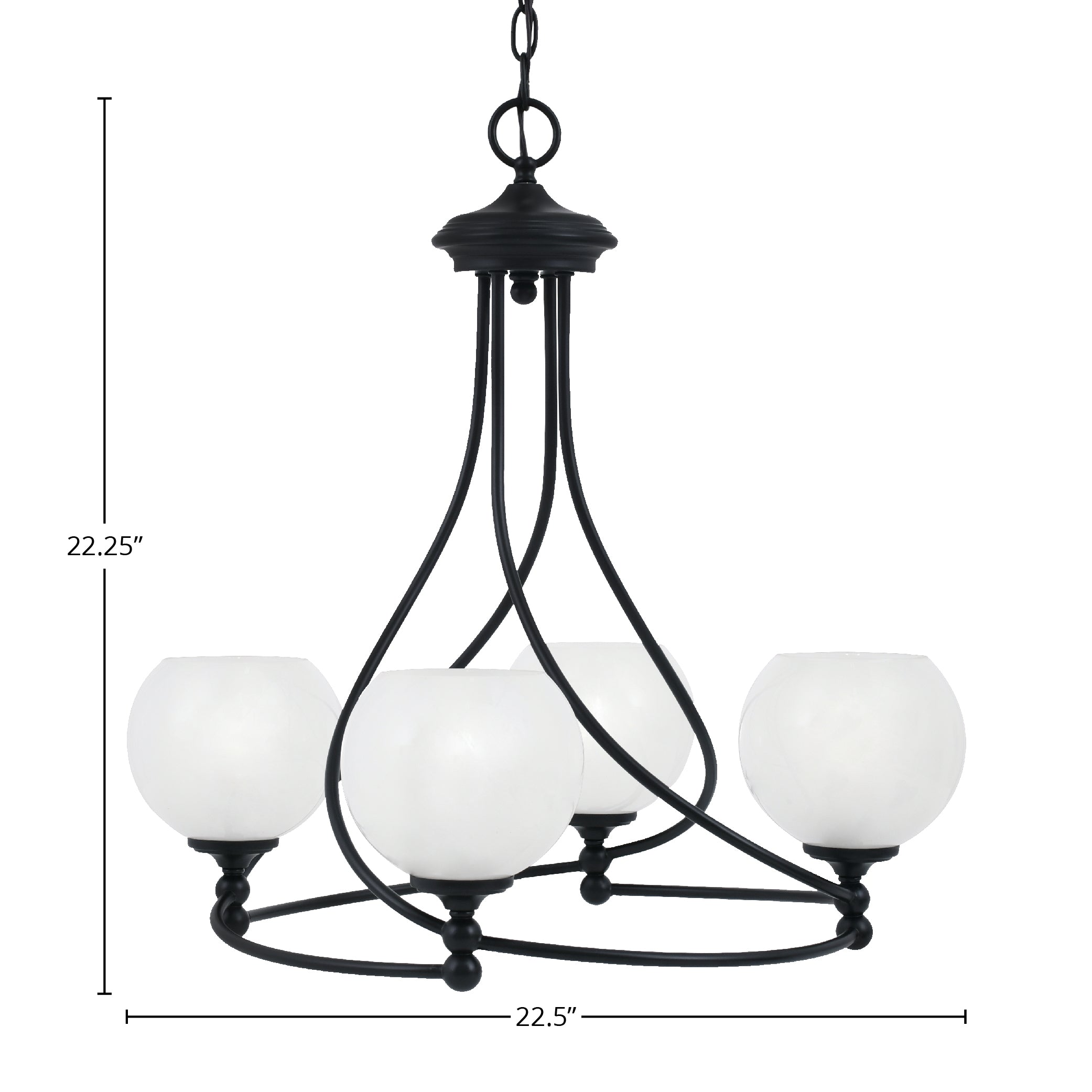 Capri Four Light Chandelier in Matte Black with 5.75" White Marble Shade