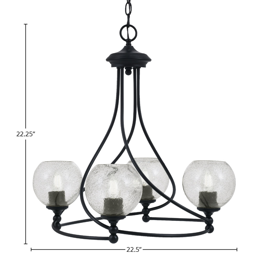 Capri Four Light Chandelier in Matte Black with 5.75" Smoke Bubble Shade
