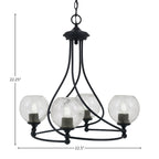 Capri Four Light Chandelier in Matte Black with 5.75" Smoke Bubble Shade