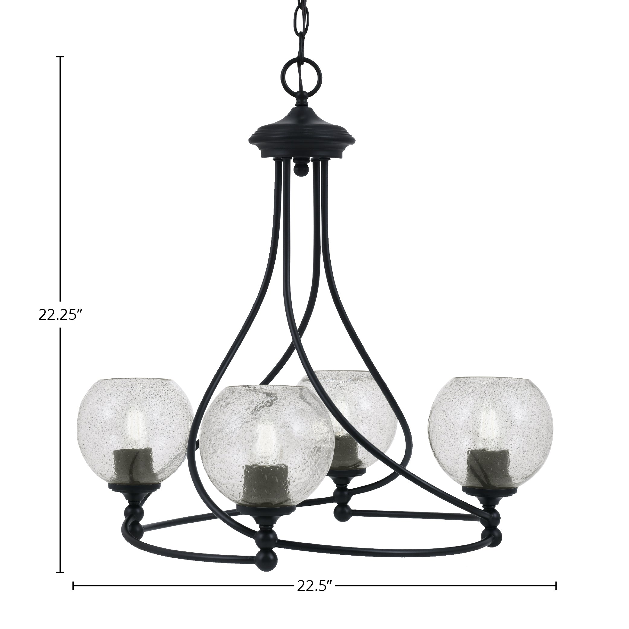 Capri Four Light Chandelier in Matte Black with 5.75" Smoke Bubble Shade