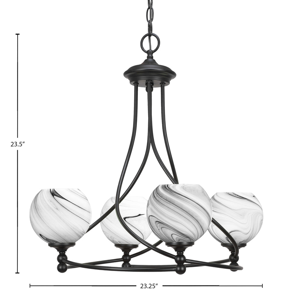 Capri Four Light Chandelier in Matte Black with 5.75" Onyx Swirl Shade