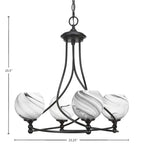 Capri Four Light Chandelier in Matte Black with 5.75" Onyx Swirl Shade
