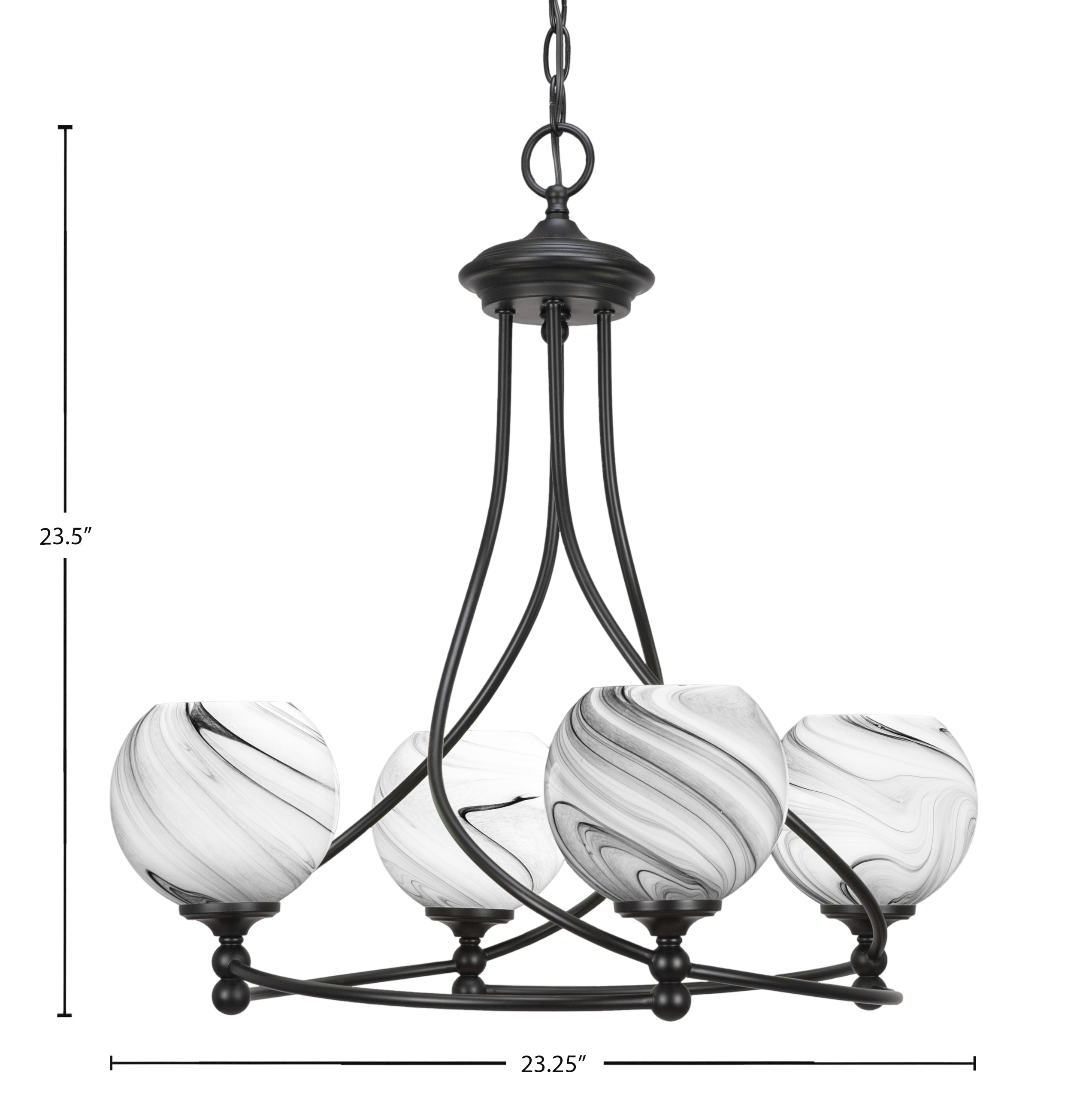 Capri Four Light Chandelier in Matte Black with 5.75" Onyx Swirl Shade