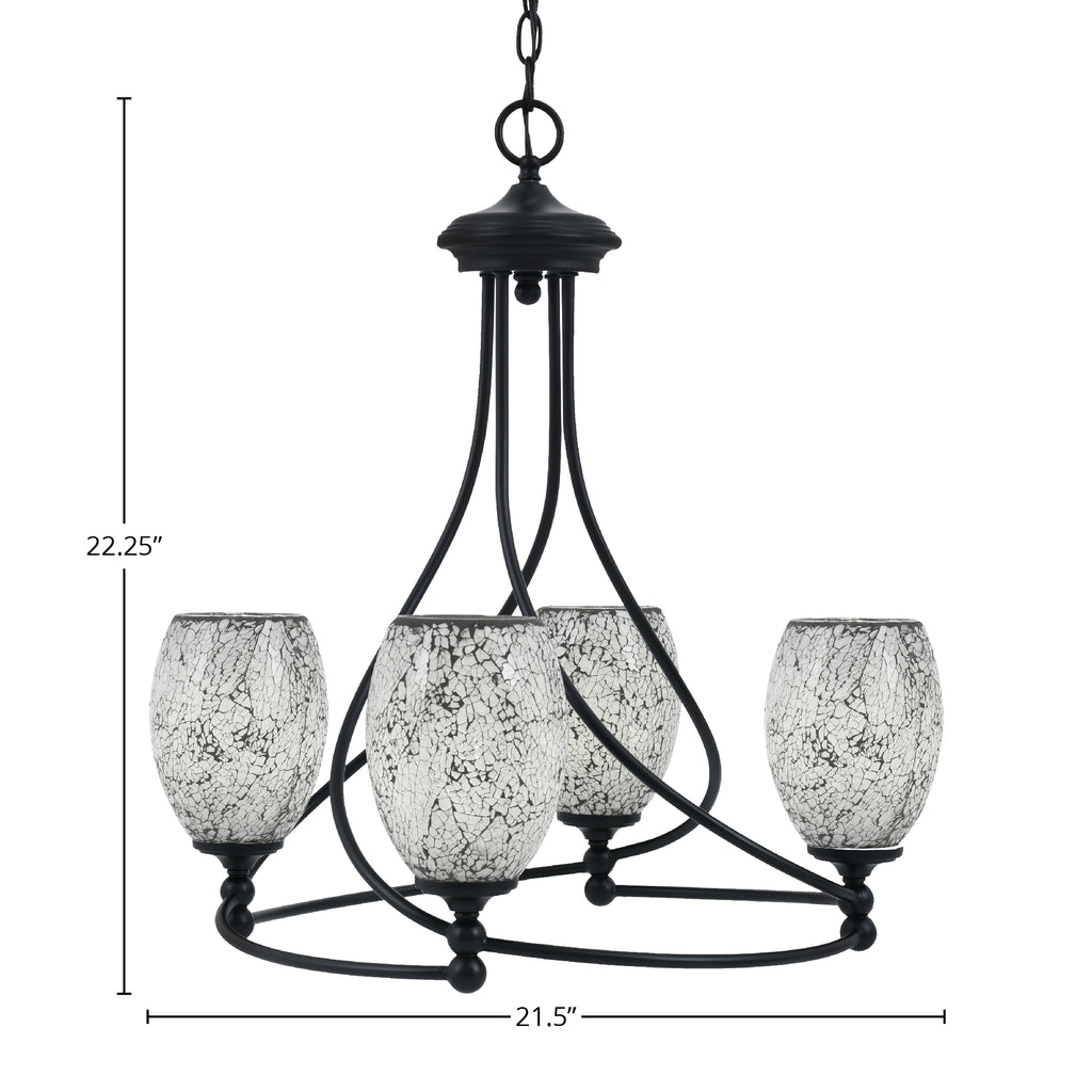 Capri Four Light Chandelier in Matte Black with 5" Black Fusion Shade