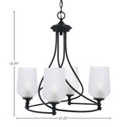 Capri Four Light Chandelier in Matte Black with 5" Clear Textured Shade