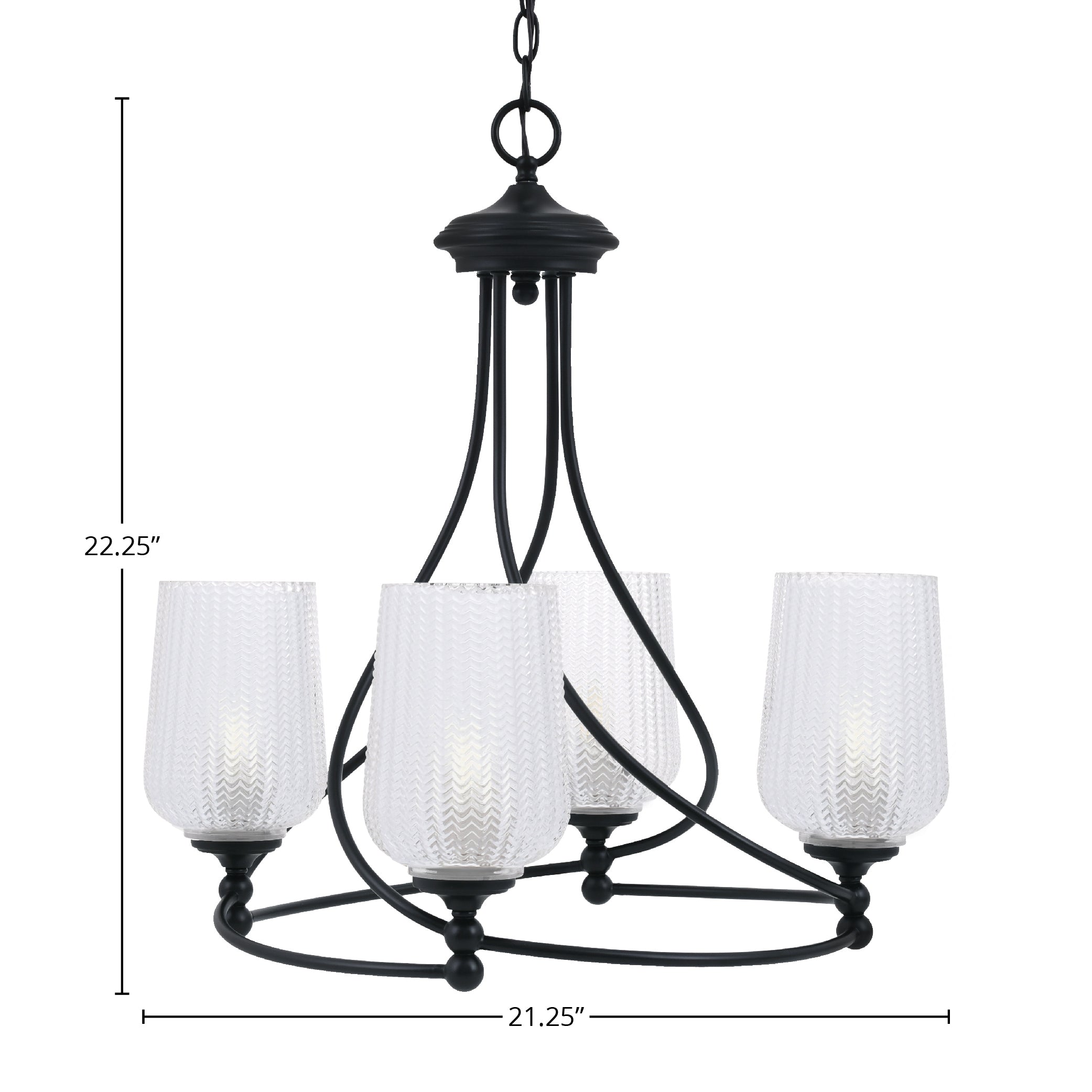 Capri Four Light Chandelier in Matte Black with 5" Clear Textured Shade