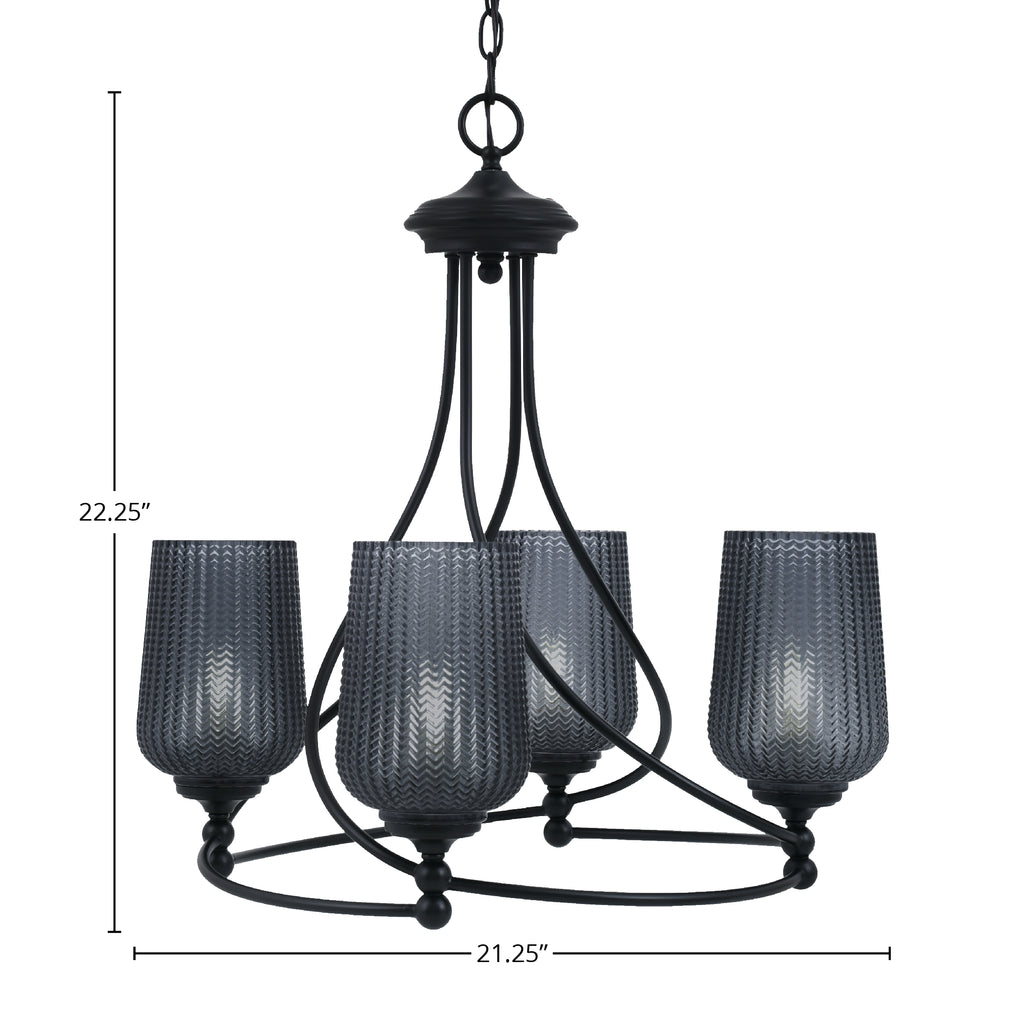 Capri Four Light Chandelier in Matte Black with 5" Smoke Textured Shade