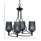 Capri Four Light Chandelier in Matte Black with 5" Smoke Textured Shade
