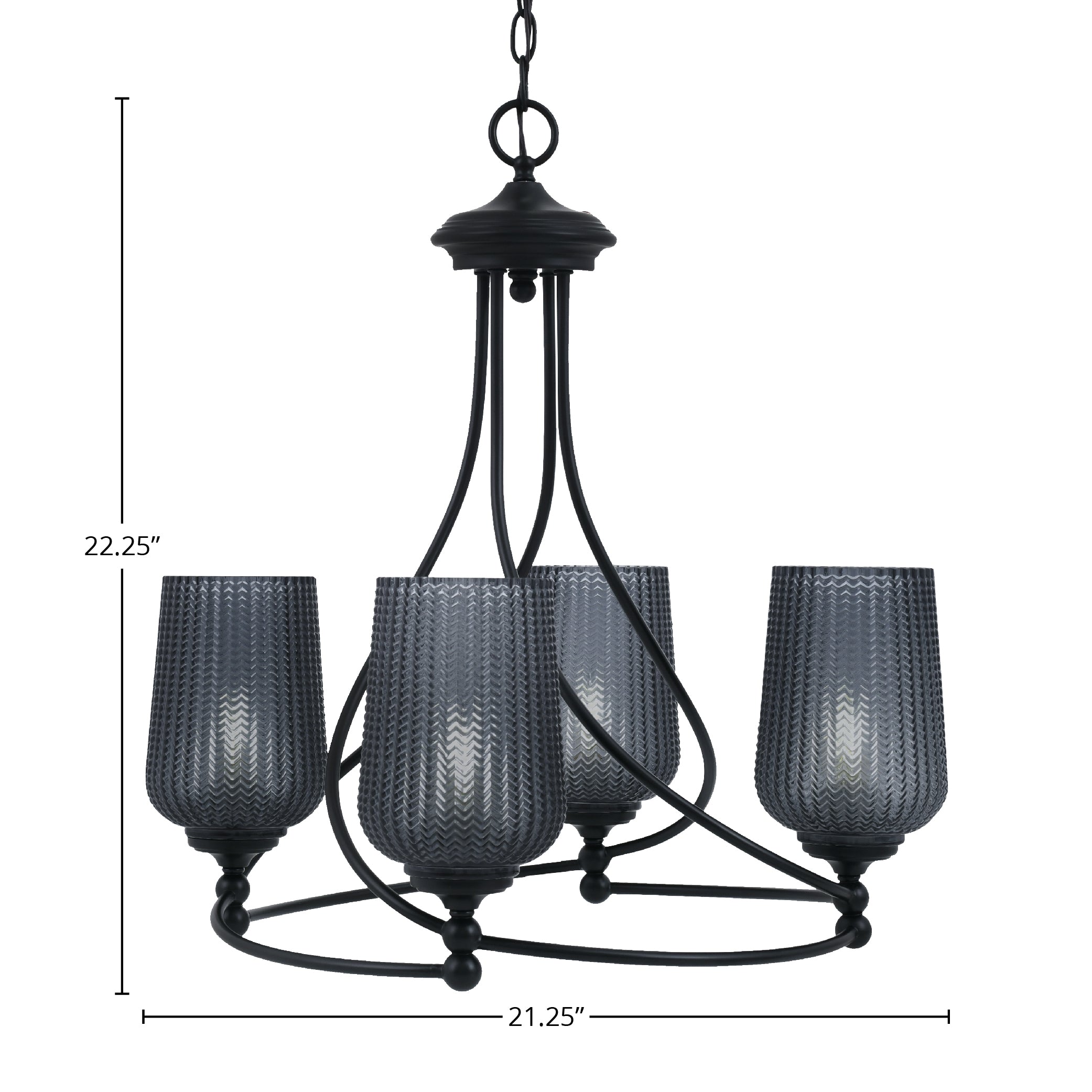 Capri Four Light Chandelier in Matte Black with 5" Smoke Textured Shade