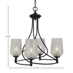Capri Four Light Chandelier in Matte Black with 5" Silver Textured Shade