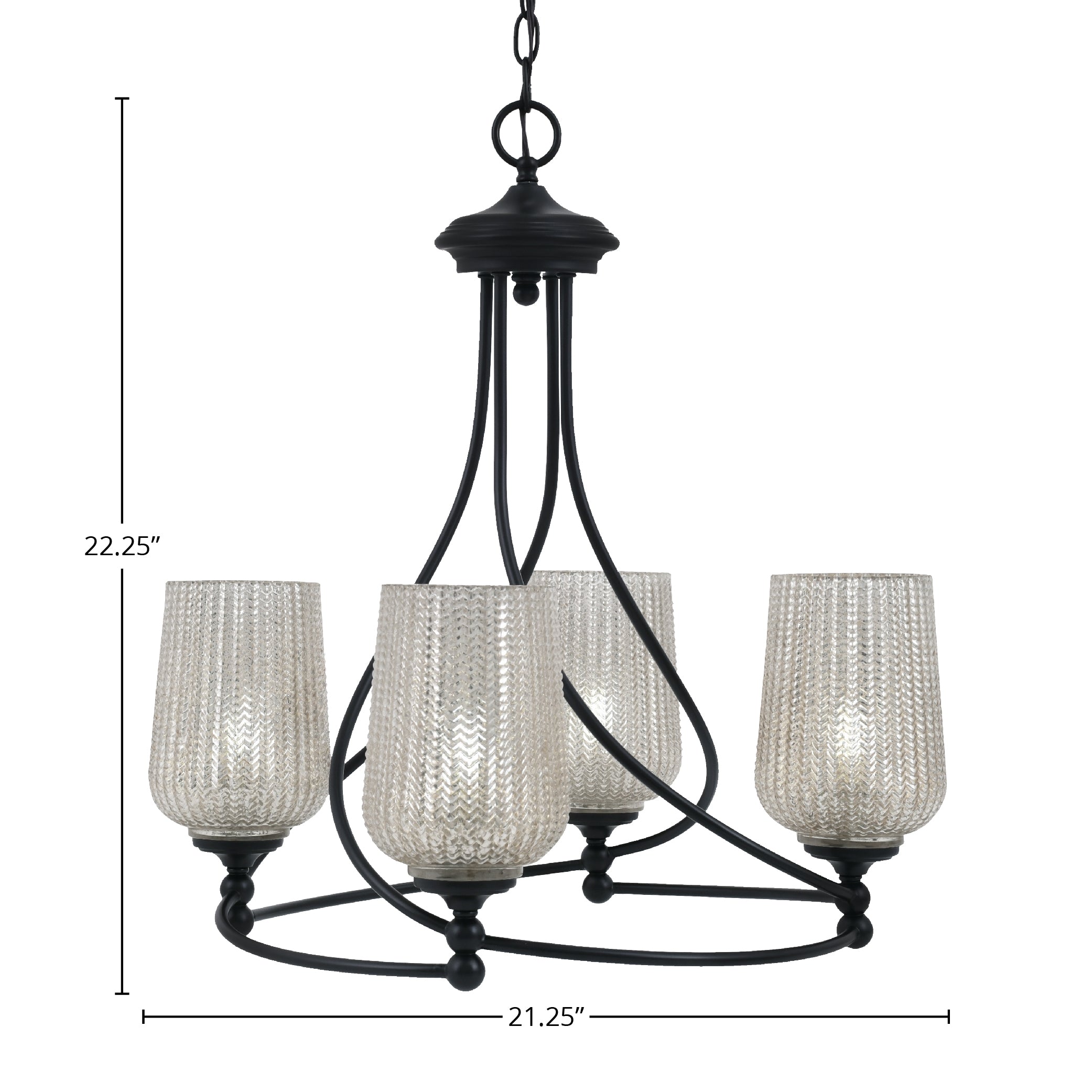 Capri Four Light Chandelier in Matte Black with 5" Silver Textured Shade
