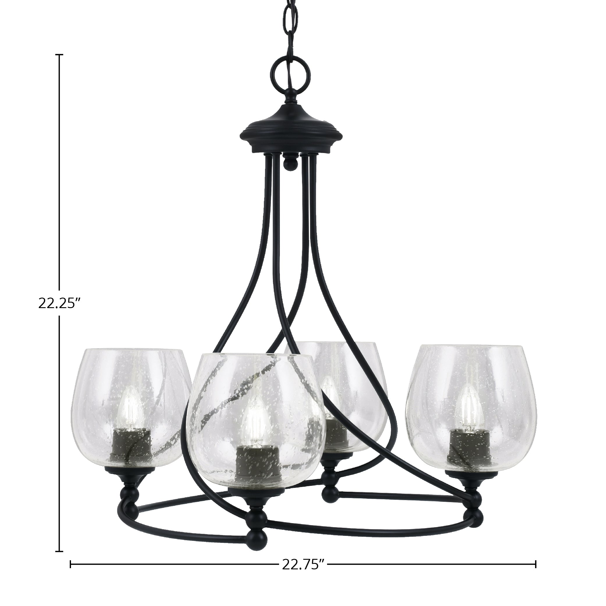 Capri Four Light Chandelier in Matte Black with 6" Clear Bubble Shade