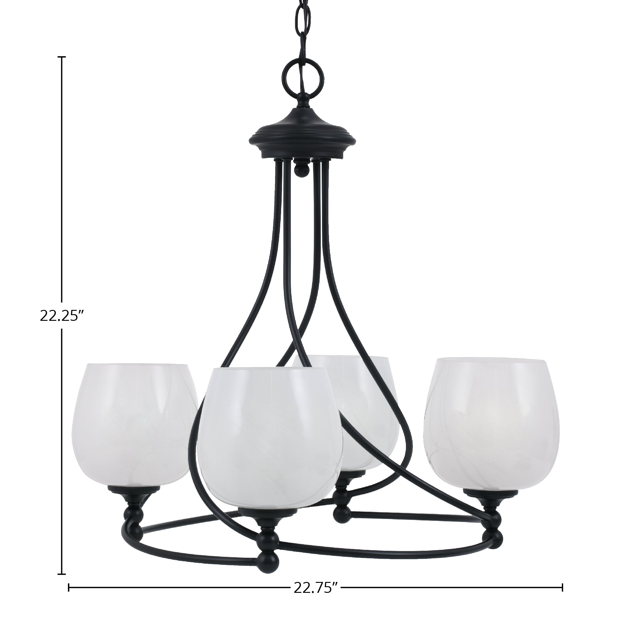 Capri Four Light Chandelier in Matte Black with 6" White Marble Shade