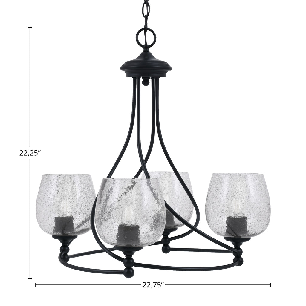Capri Four Light Chandelier in Matte Black with 6" Smoke Bubble Shade