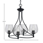 Capri Four Light Chandelier in Matte Black with 6" Smoke Bubble Shade