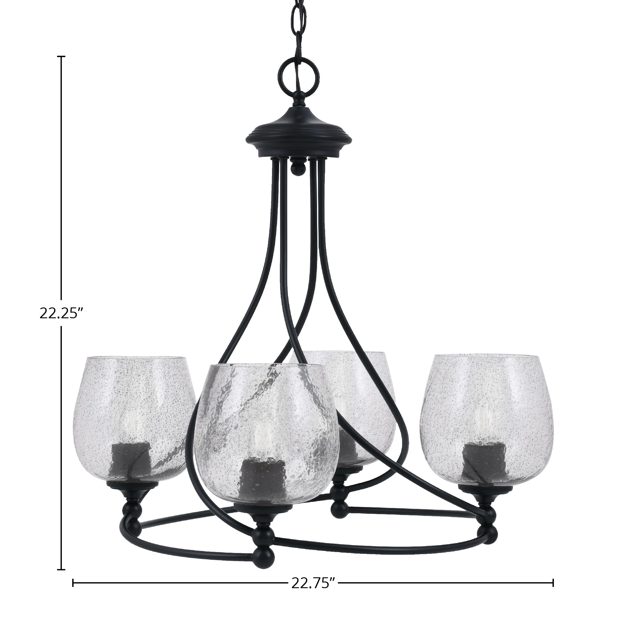 Capri Four Light Chandelier in Matte Black with 6" Smoke Bubble Shade