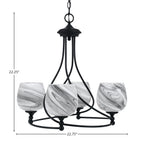 Capri Four Light Chandelier in Matte Black with 6" Onyx Swirl Shade