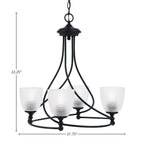 Capri Four Light Chandelier in Matte Black with 5" Clear Ribbed Shade