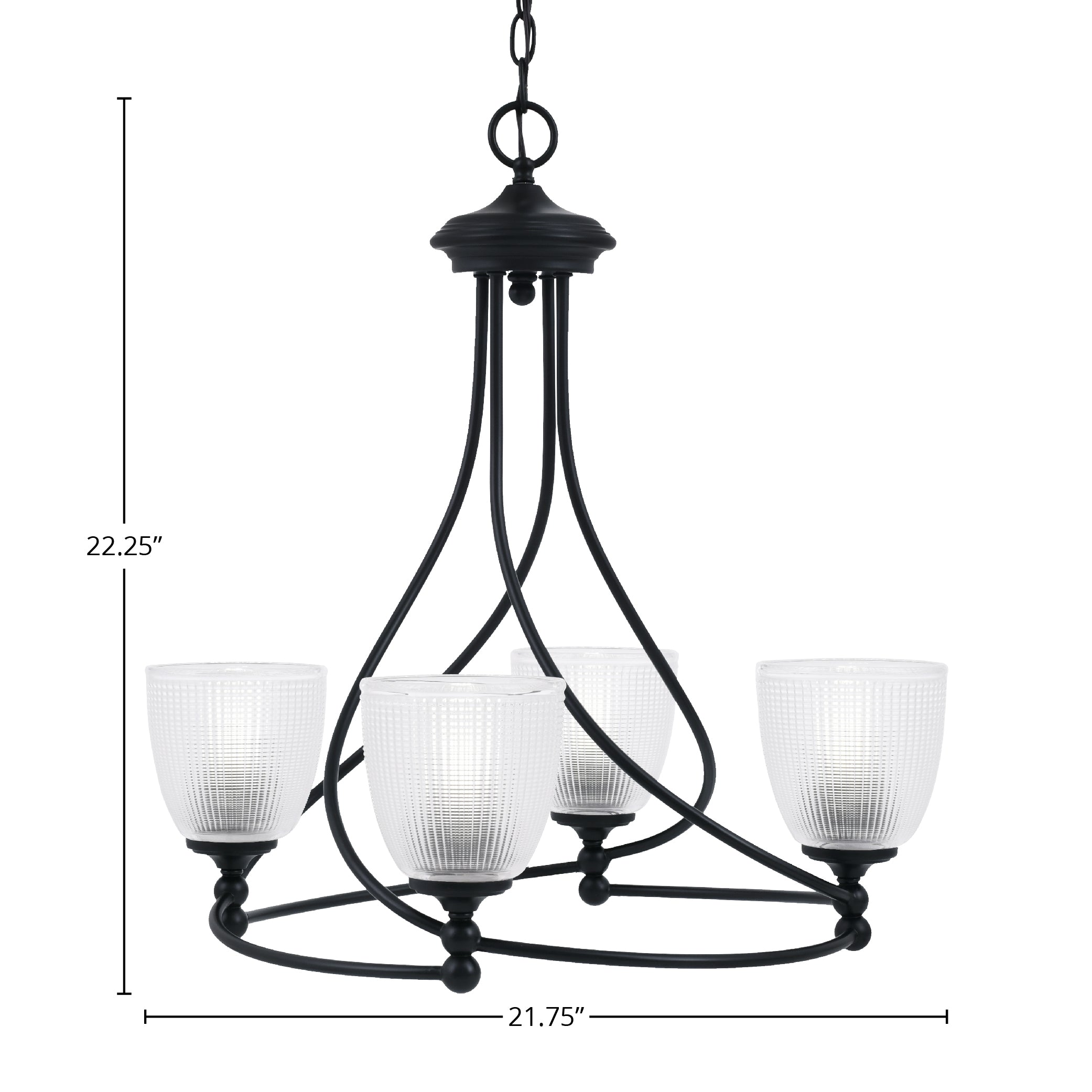 Capri Four Light Chandelier in Matte Black with 5" Clear Ribbed Shade