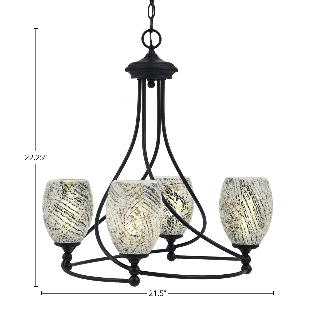 Capri Four Light Chandelier in Matte Black with 5" Natural Fusion Shade