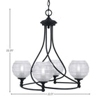 Capri Four Light Chandelier in Matte Black with 6" Clear Ribbed Shade