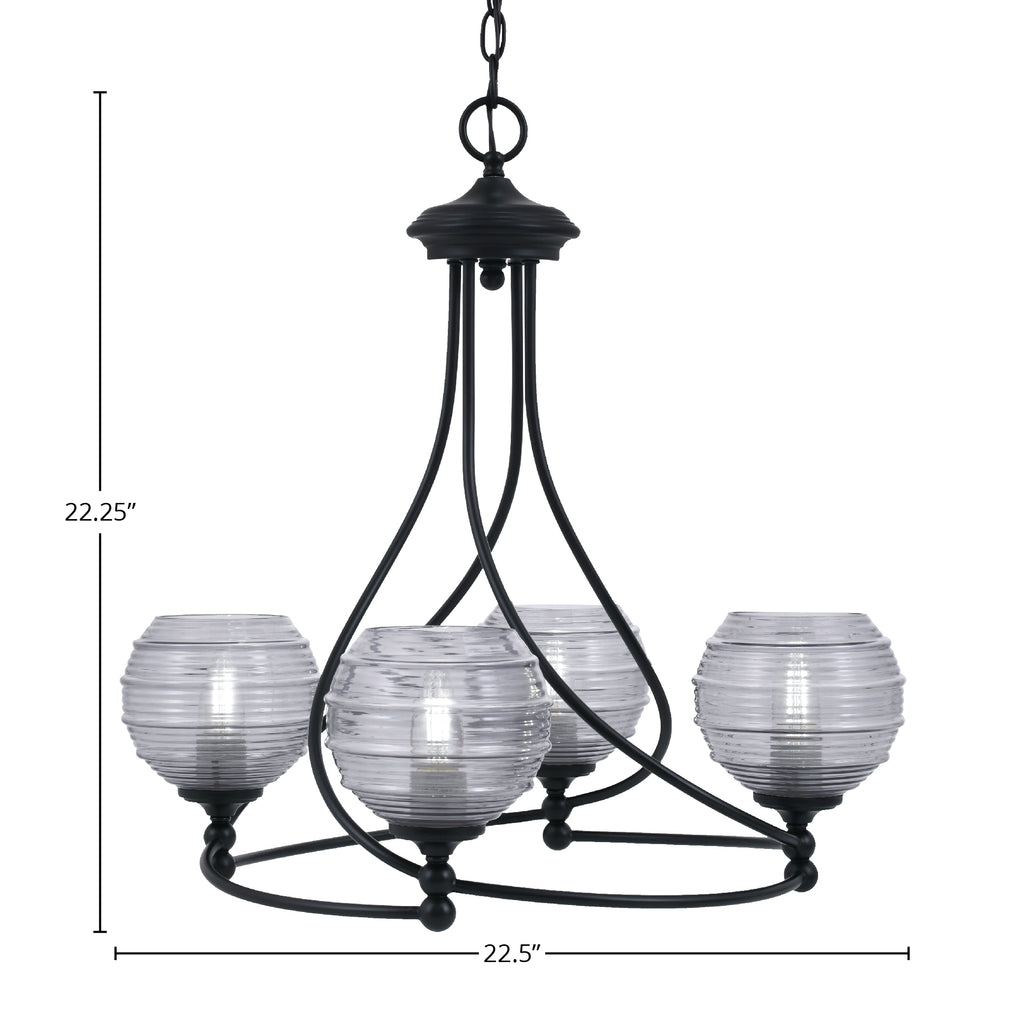 Capri Four Light Chandelier in Matte Black with 6" Smoke Ribbed Shade